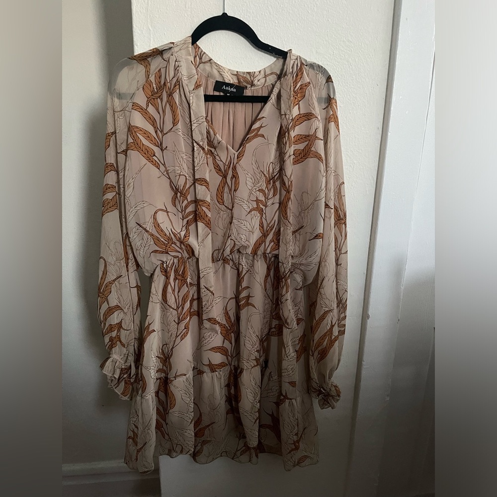 Aakaa Long Sleeve Patterned Tiered Dress Women’s M